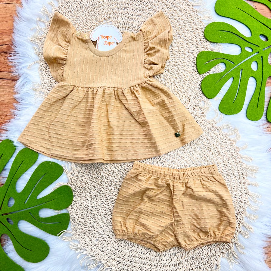Conj. Batinha Pingente Coração e Short - Areia